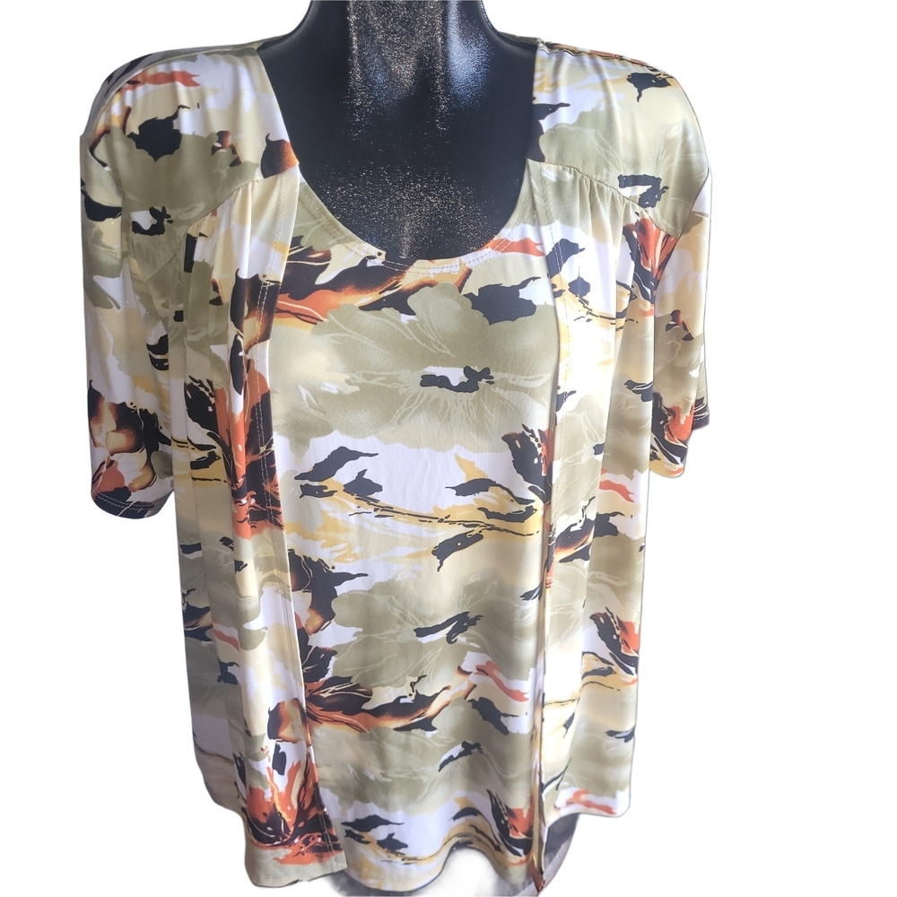 Claire France Floral Print Short Sleeve Top Size XL